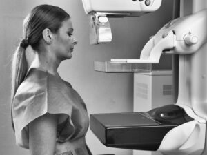 woman getting a mammogram
